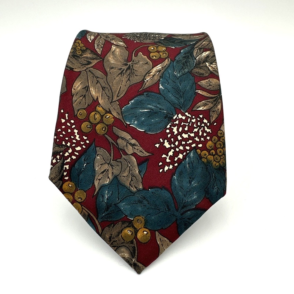 Bugatti Necktie Floral Botanical Pattern Red Blue Beige 55L 3.5W